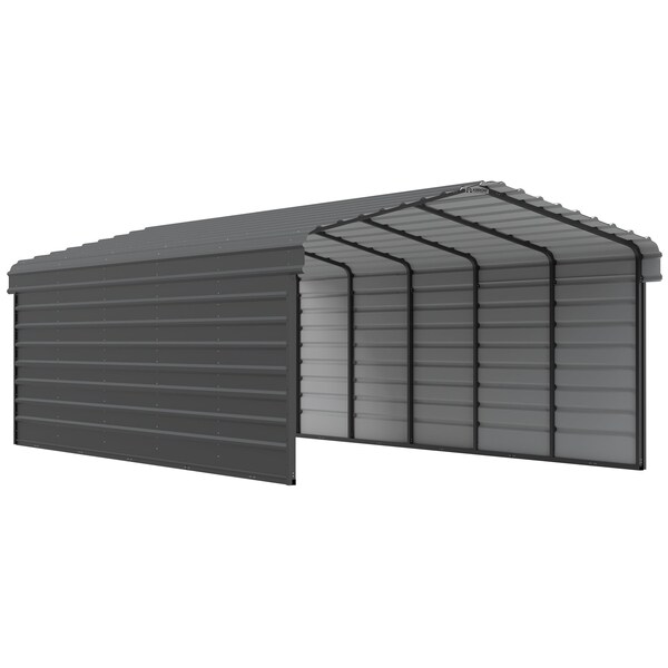 Arrow Storage Products Galvanized Steel Carport, W/ 2-Sided Enclosure, Compact Car Metal Carport Kit, 12'x24'x7', Charcoal CPHC122407ECL2 - main